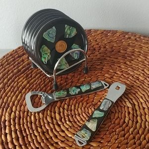 Vintage genuine N.Z. paua shell coin coaster set